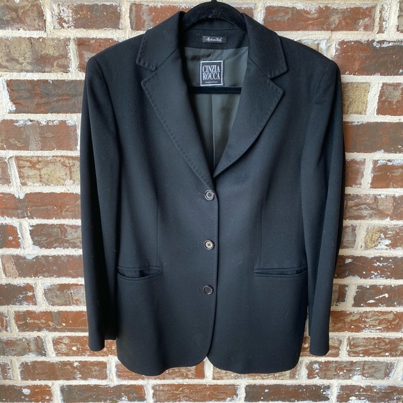 Cinzia Rocca Black 100% Wool Classic Three Button Blazer Size 12 Made in Italy - Picture 1 of 11